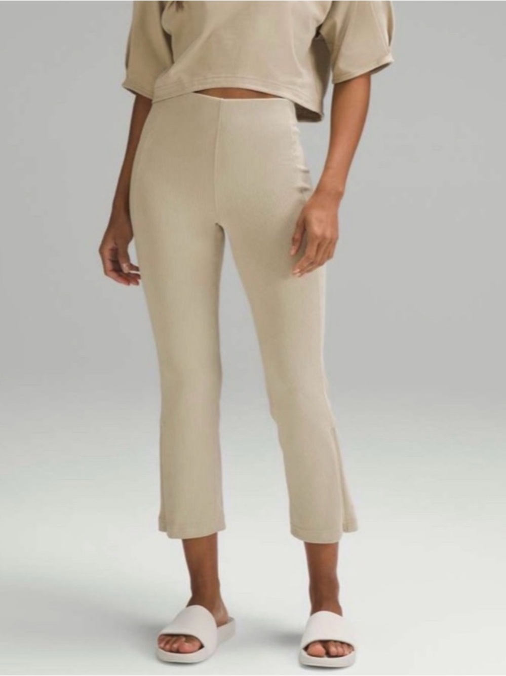 lululemon athletica Cropped Flare Leggings in Beige
